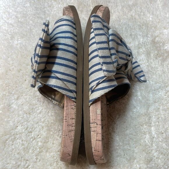 Sam & Libby Blue Cream Striped Bow Slip-On Sandal Women’s Flats Sz 6.5 - Picture 5 of 7